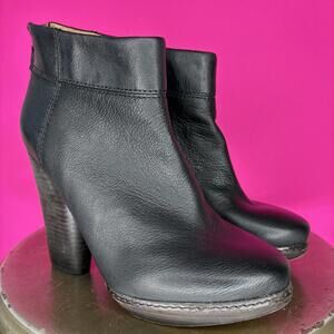 Modern Vintage Allison Black Leather Platform Stacked Heel Ankle Boot EU 36